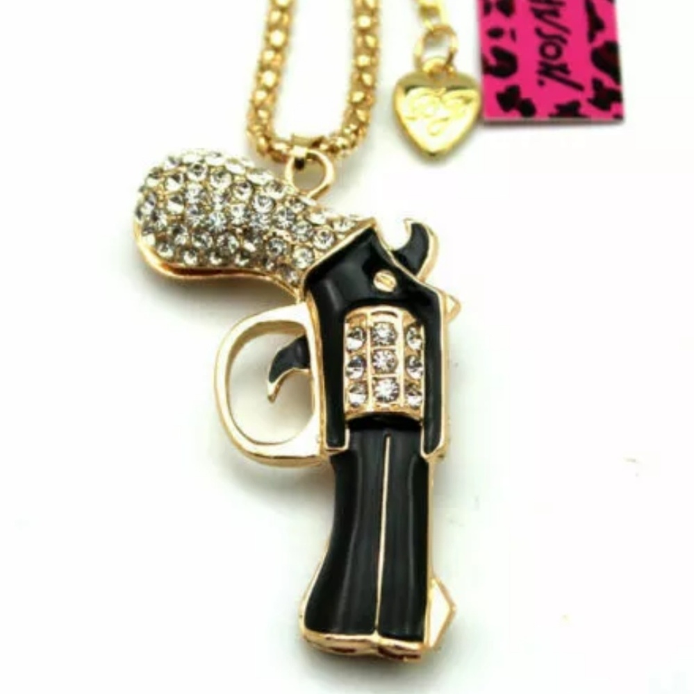 Stunning Betsey Johnson Black Cz Revolver Necklace